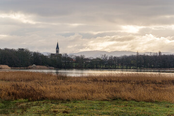 Landscape with church in the Dombes - France