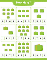 Counting game, how many Luggage. Educational children game, printable worksheet, vector illustration