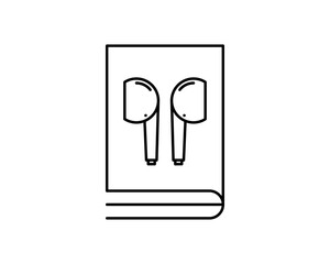 Vector modern audio books store logo. Line style book and headphones logotype.