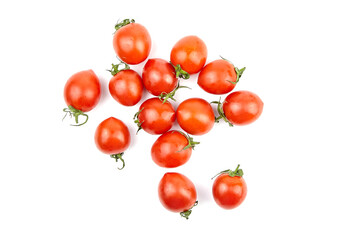 Red tomatoes isolated on white background, top view