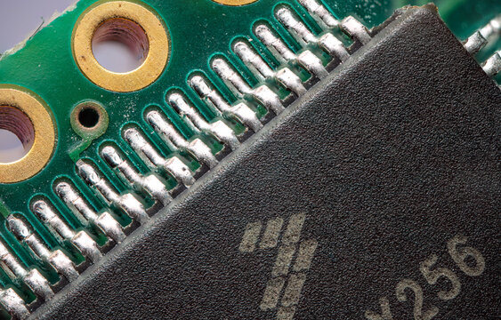 Close up PCB with Intergrated QFN SMD Package