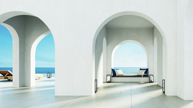 Luxury beach and Pool villa Santorini island style - 3D rendering