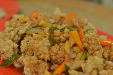 Close up of delicious and crispy general tso chicken