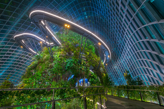 Singapore - November, 08, 2017. Night view of Cloud Forest Conservatory at Gardens by the Bay.