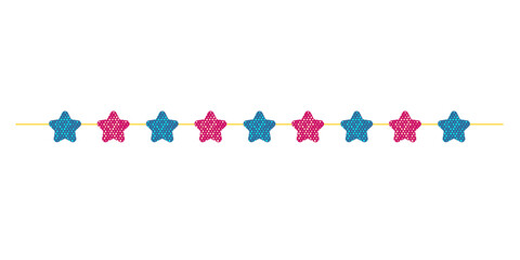 A garland of red and blue stars. Thread with ornaments. A holiday attribute. Vector