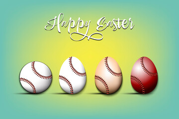 Happy Easter. Baseball ball and eggs