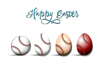 Happy Easter. Baseball ball and eggs