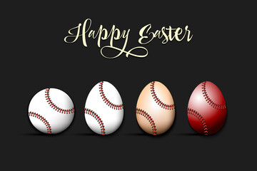 Happy Easter. Baseball ball and eggs