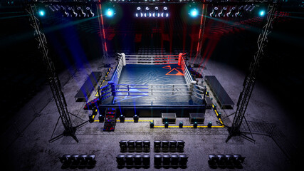 Empty boxing arena waiting new round 