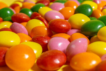 Close up of a colorful candies. Shallow depth of field. Side shot