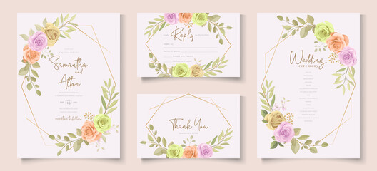 Fototapeta na wymiar Beautiful floral wedding invitation template