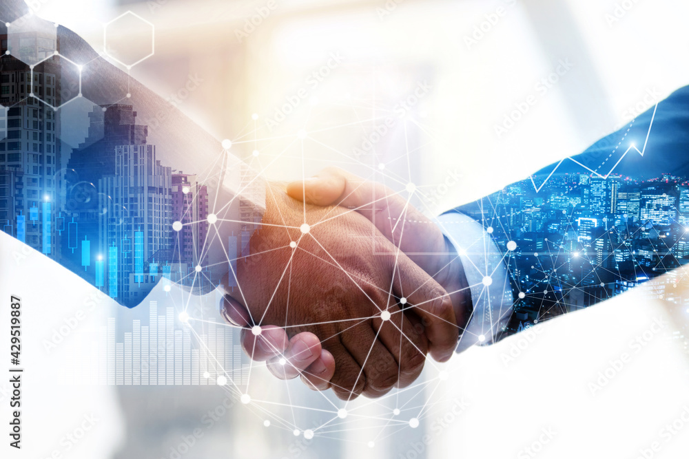 Canvas Prints business partnership. business man investor handshake with effect global network link connection and