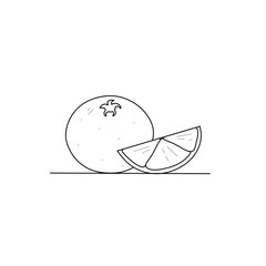 Black and white illustration of an orange.