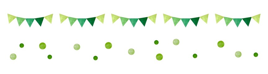 緑と黄緑のガーランド　飾り　水彩ベクターイラスト