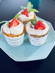Strawberry shortcake cupcakes with fresh mint