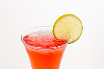 cherry cocktail with ice closeup