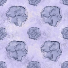 Abstract violets seamless floral pattern with stains and flowers in digital fluid art technique 