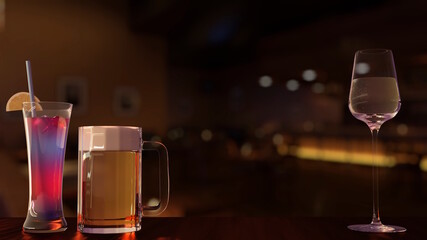 カクテル ビール ラウンジ バー Glasses Cocktail Beer Night Lounge Bar