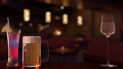 カクテル ビール ラウンジ バー Glasses Cocktail Beer Night Lounge Bar