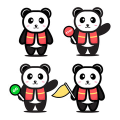 vector set of panda parking attendant cute mascot good for your business