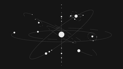 Fototapeta White minimalistic solar system with lines on black background obraz