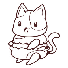 Cartoon line art. Cute cat macaron body doodle. Abstract cute character cartoon. Kawaii style design. coloring page. They are great for decoration or as part of a design.