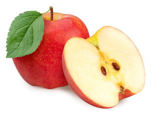 Fresh Red apple isolated on white background, Red Envy apple with leaves on white background With...