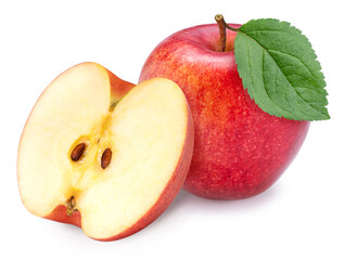 Fresh Red apple isolated on white background, Red Envy apple with leaves on white background With...