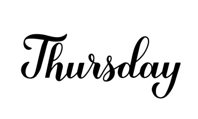 Thursday calligraphy hand lettering isolated on white. Handwritten typography poster. Vector template for banner, sticker, t-shirt, etc