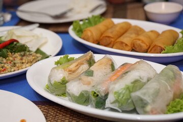 Spring rolls ordered at a restaurant in Cambodia.