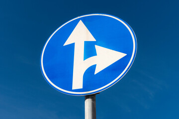 Permitted directions road sign,right and forward traffic sign