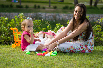 mother and child playing in the park