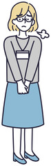 困り顔の会社員女性　シンプルイラスト