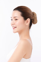 Beautiful young asian woman with clean fresh skin on white background, Face care, Facial treatment, Cosmetology, beauty and spa, Asian women portrait