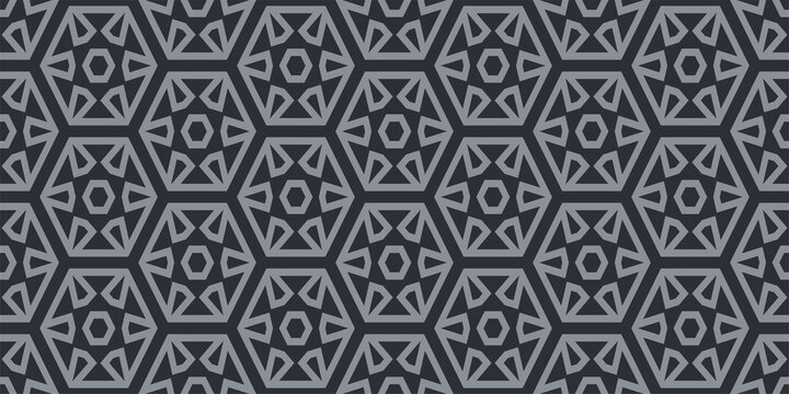 Background pattern with gray ornament on a black background, vintage. Seamless pattern, texture. Vector image