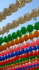 Daegu , Korea-April-20-2021 Lotus lanterns hung in Korean temples to celebrate Buddha's birthday