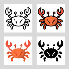 crab icon vector design in filled, thin line, outline and flat style.