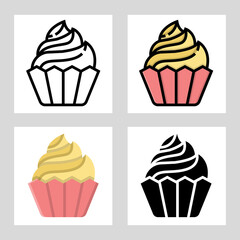 cupcake icon vector design in filled, thin line, outline and flat style.