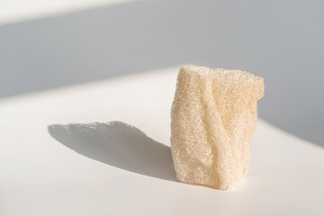 Loofah natural sponge on the white background. - obrazy, fototapety, plakaty