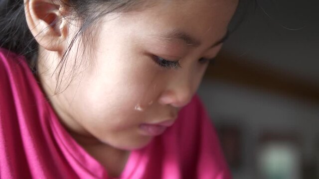 Portrait of little asian girl crying have the tears on her face 