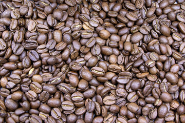 Coffee beans background.Roasted coffee beans texture.Morning coffee