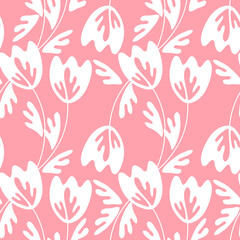 Seamless floral pattern based on traditional folk art ornaments. Modern flowers on color background. Scandinavian style. Sweden nordic style. Vector illustration. Simple minimalistic pattern