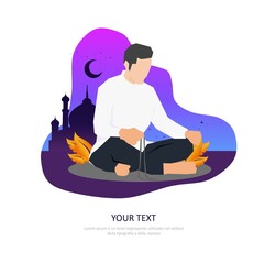 man dzikr to Allah in front of mosque ramadan kareem, happy eid, illustration vector graphic islamic holy month of ramadhan. Perfect for concept of presentation, banner, cover and promotion