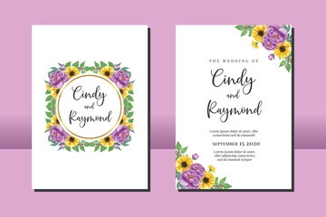 Wedding invitation frame set, floral watercolor hand drawn Anemone and Peony Flower design Invitation Card Template