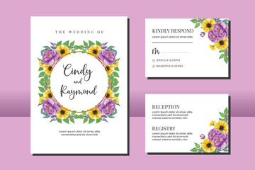 Fototapeta premium Wedding invitation frame set, floral watercolor hand drawn Anemone and Peony Flower design Invitation Card Template