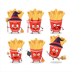 Halloween expression emoticons with cartoon character of cup of french fries