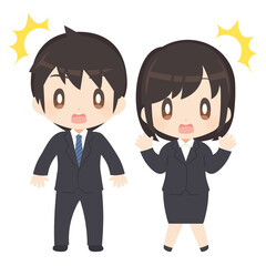 びっくりするビジネススーツ姿の男女