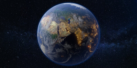 Obraz na płótnie Canvas Earth and space galaxy milky way backdrop 3d illustration