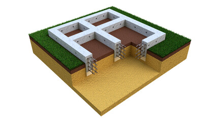 poured reinforced cement wall base - isolated computer generated industrial 3D rendering