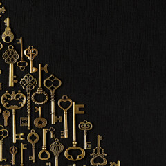 Vintage victorian style golden skeleton keys. Concepts of keys to success, unlocking potential, or...